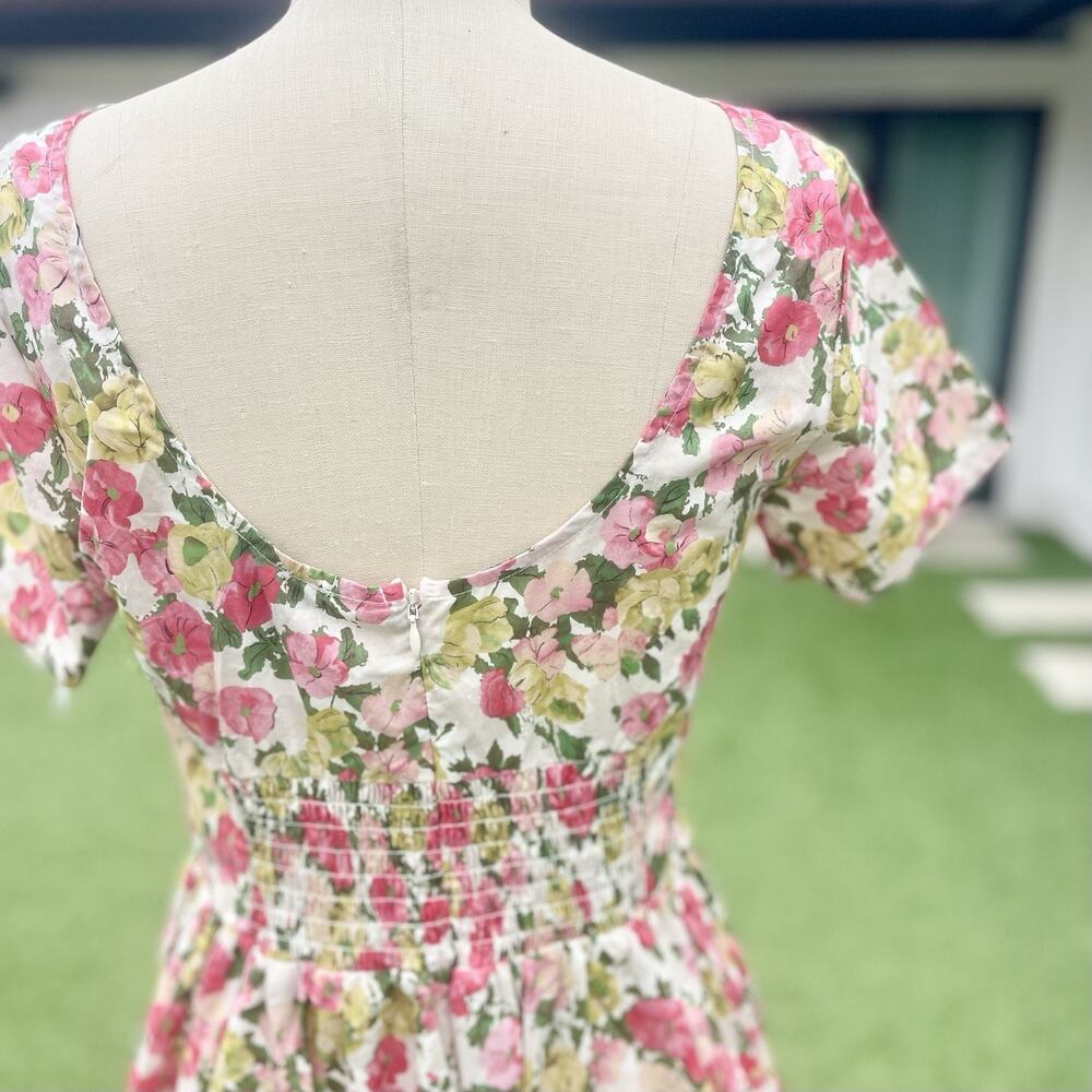 Unique Vintage Womens Strawberry Print Swing Dress Cream Red Green V-Neck M NWT - Picture 4 of 8
